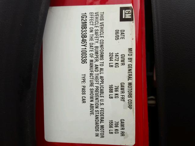 1G2MB33B46Y100336 - 2006 PONTIAC SOLSTICE RED photo 10