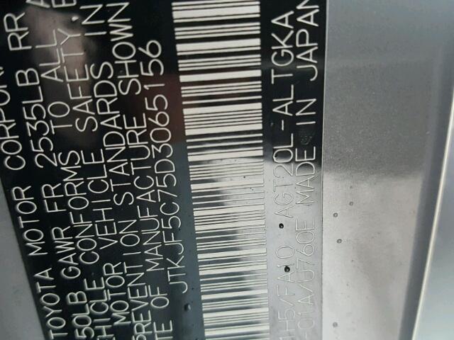 JTKJF5C75D3065156 - 2013 TOYOTA SCION TC 灰色 照片 10