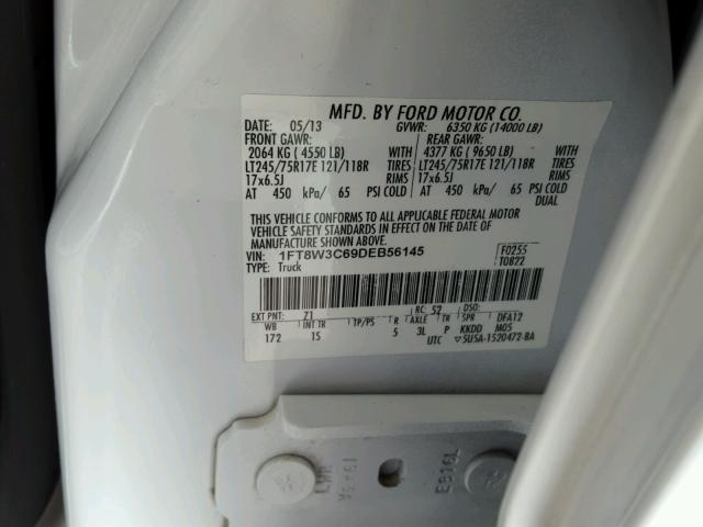 1FT8W3C69DEB56145 - 2013 FORD F350 SUPER WHITE photo 10