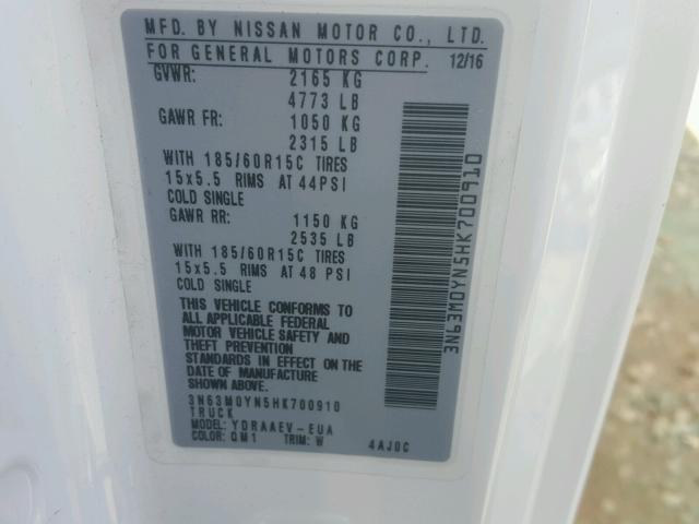 3N63M0YN5HK700910 - 2017 CHEVROLET CITY EXPRE WHITE photo 10