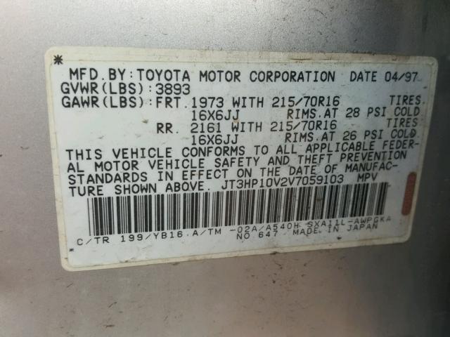 JT3HP10V2V7059103 - 1997 TOYOTA RAV4 GRAY photo 10