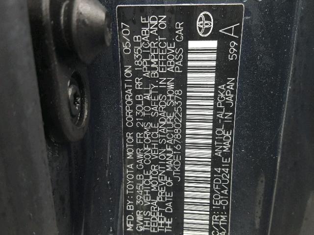JTKDE167880225378 - 2008 TOYOTA SCION TC 灰色 照片 10