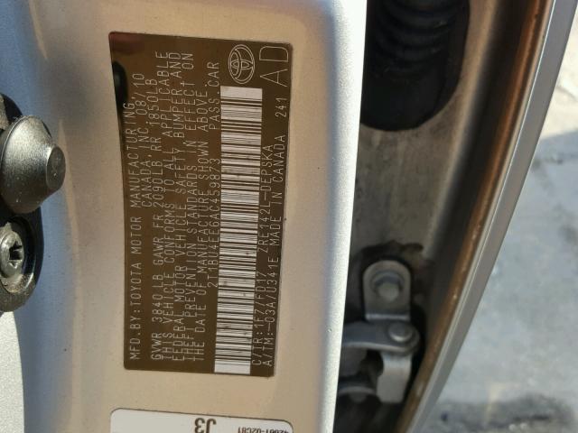 2T1BU4EE6AC459873 - 2010 TOYOTA COROLLA BA GRAY photo 10