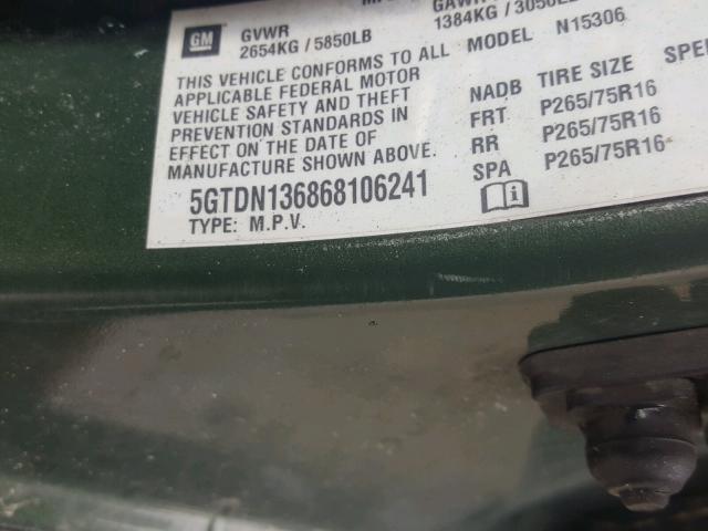 5GTDN136868106241 - 2006 HUMMER H3 GREEN photo 10