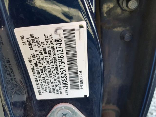 2HGES26775H612748 - 2005 HONDA CIVIC EX BLUE photo 10