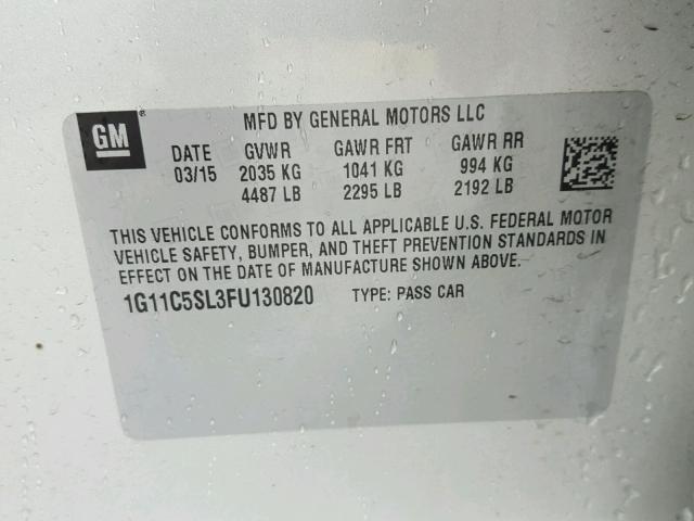 1G11C5SL3FU130820 - 2015 CHEVROLET MALIBU 1LT 银色 照片 10