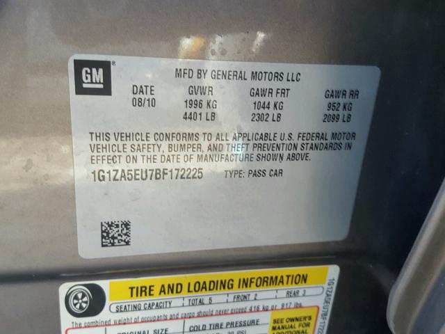 1G1ZA5EU7BF172225 - 2011 CHEVROLET MALIBU LS ყავისფერი ფოტო 10