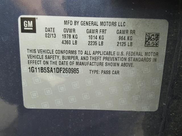 1G11B5SA1DF260985 - 2013 CHEVROLET MALIBU LS 蓝色 照片 10