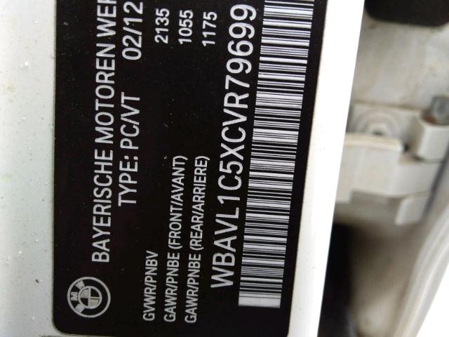 WBAVL1C5XCVR79699 - 2012 BMW X1 XDRIVE2 Ақ фото 9