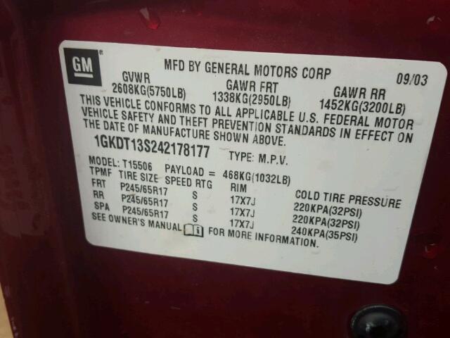 1GKDT13S242178177 - 2004 GMC ENVOY Rot Foto 10