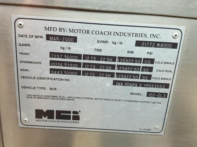 1M8PDMPA2YP053053 - 2000 MOTOR COACH INDUSTRIES TRANSIT BU WHITE photo 10