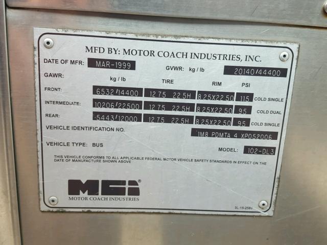 1M8PDMTA4XP052006 - 1999 MOTOR COACH INDUSTRIES TRANSIT BU WHITE photo 10