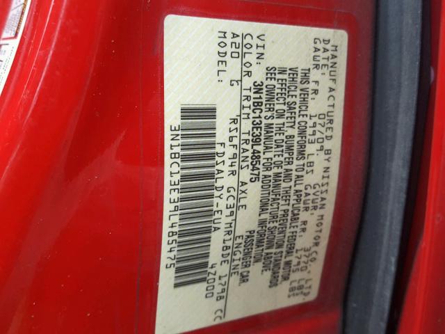 3N1BC13E39L485475 - 2009 NISSAN VERSA S RED photo 10