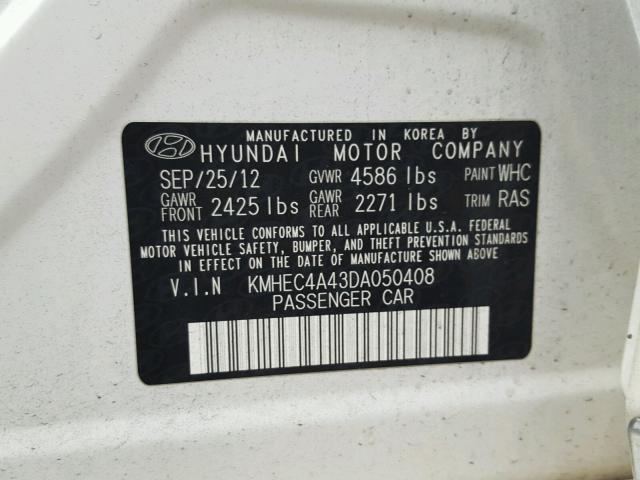 KMHEC4A43DA050408 - 2013 HYUNDAI SONATA HYB WHITE photo 10