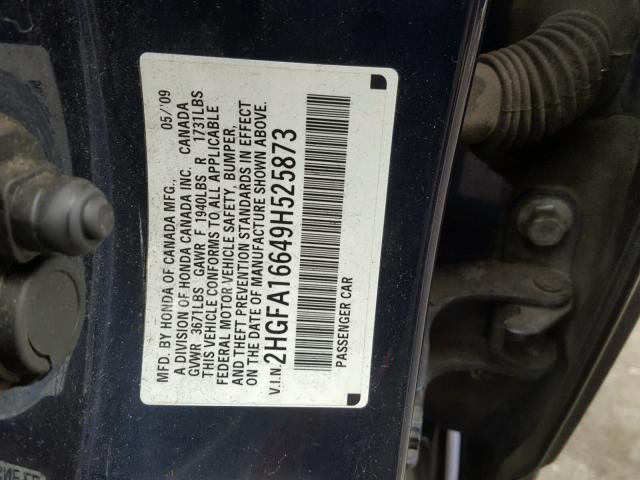 2HGFA16649H525873 - 2009 HONDA CIVIC BLUE photo 10