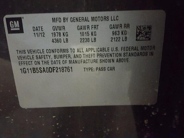 1G11B5SA0DF218761 - 2013 CHEVROLET MALIBU LS გრაფიტი ფოტო 10