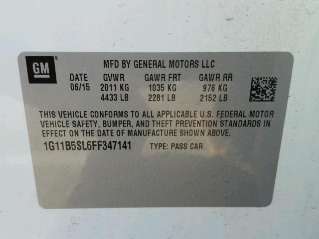 1G11B5SL6FF347141 - 2015 CHEVROLET MALIBU LS 白色 照片 10