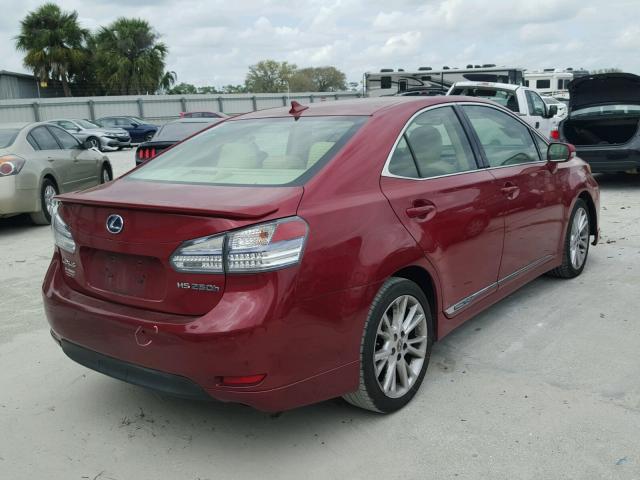 JTHBB1BA4A2018438 - 2010 LEXUS HS 250H RED photo 4