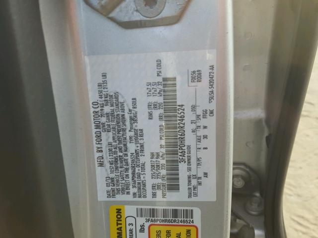 3FA6P0HR6DR246524 - 2013 FORD FUSION SE SILVER photo 10