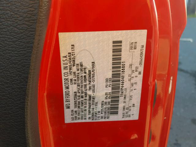 1FAFP44604F188801 - 2004 FORD MUSTANG RED photo 10