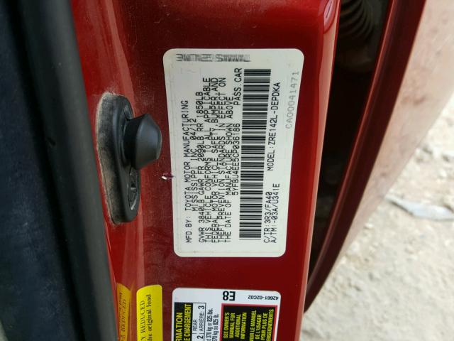 5YFBU4EE5CP036186 - 2012 TOYOTA COROLLA BA RED photo 10