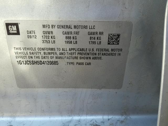 1G1JC5SH5D4120685 - 2013 CHEVROLET SONIC LT SILVER photo 10