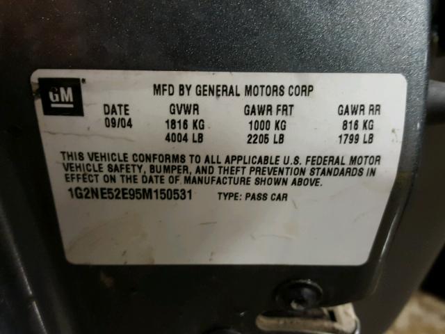 1G2NE52E95M150531 - 2005 PONTIAC GRAND AM S ნაცრისფერი ფოტო 10