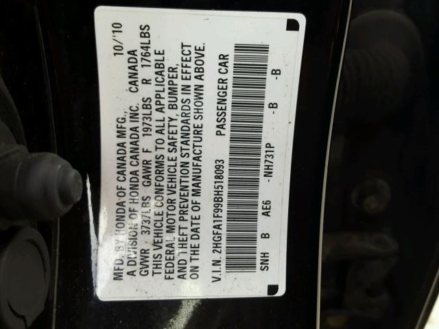 2HGFA1F99BH518093 - 2011 HONDA CIVIC EXL BLACK photo 10