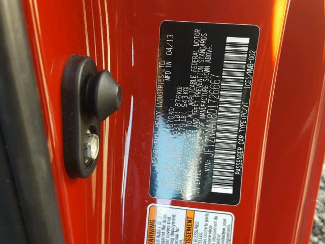 JF1ZNAA18D1726667 - 2013 TOYOTA SCION FR-S წითელი ფოტო 10