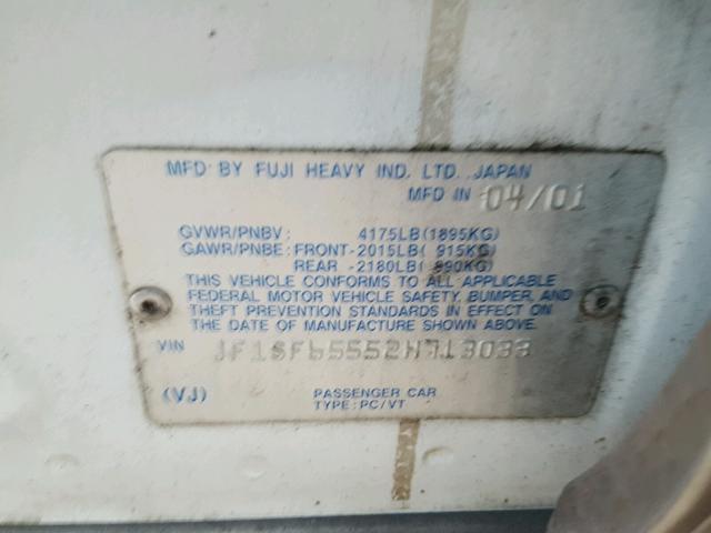 JF1SF65552H713033 - 2002 SUBARU FORESTER S Ağ foto 10