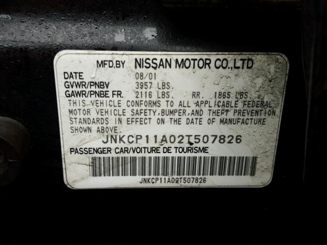 JNKCP11A02T507826 - 2002 INFINITI G20 BLACK photo 10