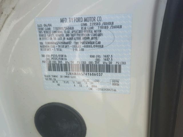 1LNHM86S74Y686037 - 2004 LINCOLN LS 白色 照片 10