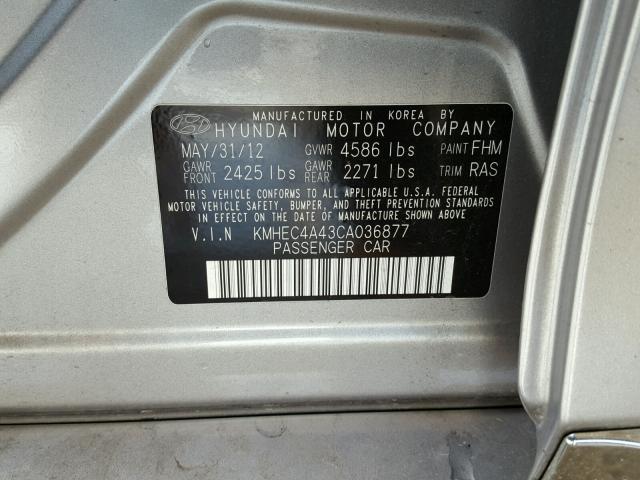 KMHEC4A43CA036877 - 2012 HYUNDAI SONATA HYB SILVER photo 10