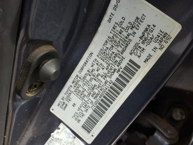 JTEGD21A820041142 - 2002 TOYOTA HIGHLANDER GRAY photo 10