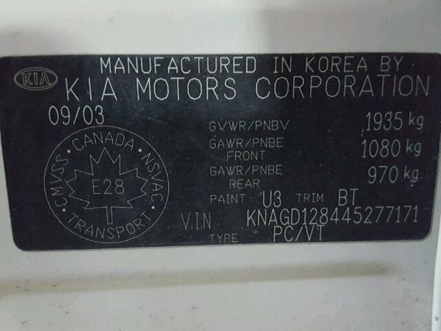 KNAGD128445277171 - 2004 KIA OPTIMA LX WHITE photo 10