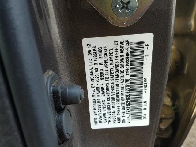 19XFB2F83DE275176 - 2013 HONDA CIVIC EX ნაცრისფერი ფოტო 10