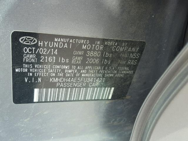 KMHDH4AE5FU341421 - 2015 HYUNDAI ELANTRA SE GRAY photo 10