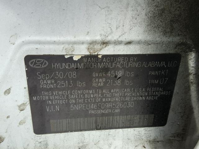 5NPEU46F09H526030 - 2009 HYUNDAI SONATA SE SILVER photo 10