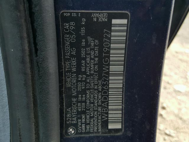 WBADD6327WGT90727 - 1998 BMW 528 I AUTO BLUE photo 10