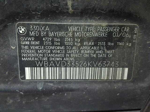 WBAVD33526KV63743 - 2006 BMW 330 XI GRAY photo 10