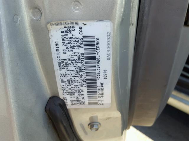 4T1BG22K91U073128 - 2001 TOYOTA CAMRY CE SILVER photo 10