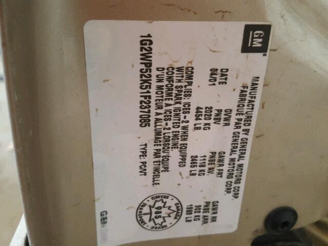 1G2WP52K51F237085 - 2001 PONTIAC GRAND PRIX 金色 照片 10