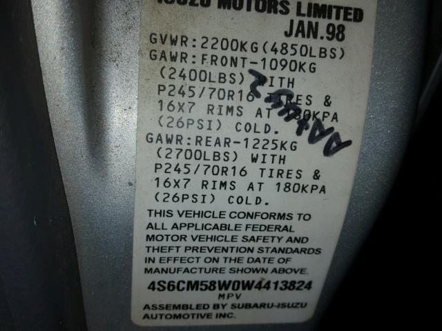 4S6CM58W0W4413824 - 1998 HONDA PASSPORT E GRAY photo 10