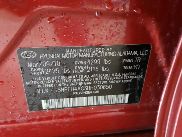 5NPEB4AC3BH030650 - 2011 HYUNDAI SONATA GLS MAROON photo 10