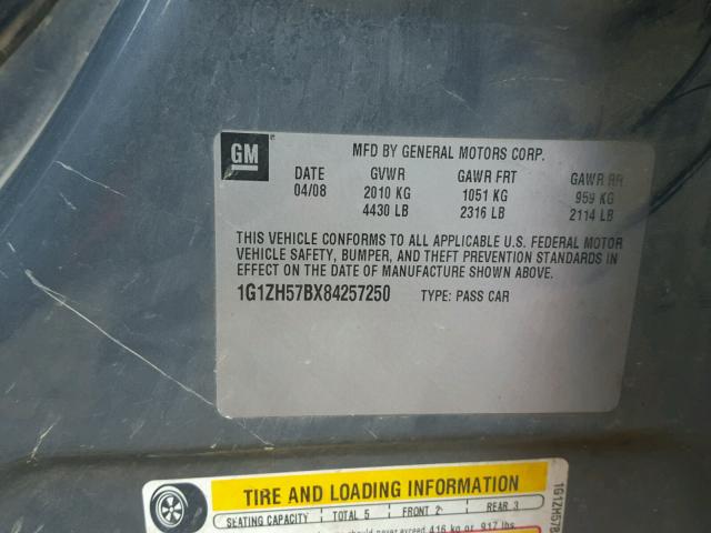 1G1ZH57BX84257250 - 2008 CHEVROLET MALIBU 1LT გრაფიტი ფოტო 10