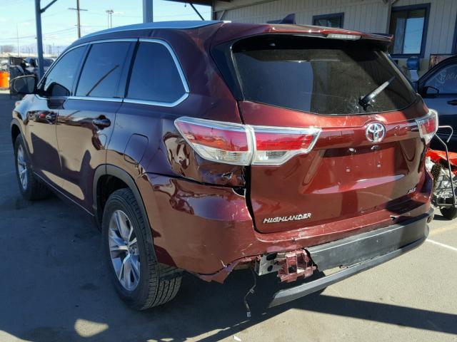 5TDKKRFHXFS091451 - 2015 TOYOTA HIGHLANDER MAROON photo 3