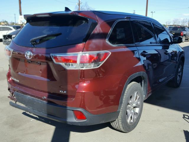 5TDKKRFHXFS091451 - 2015 TOYOTA HIGHLANDER MAROON photo 4