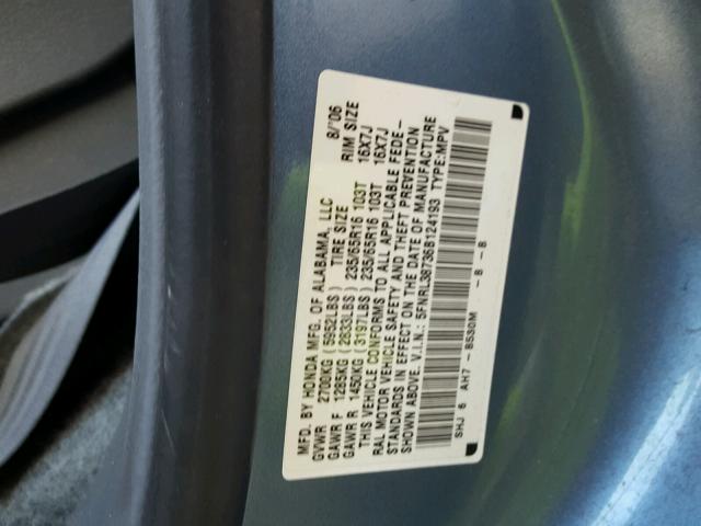 5FNRL38736B124193 - 2006 HONDA ODYSSEY EX BLUE photo 10