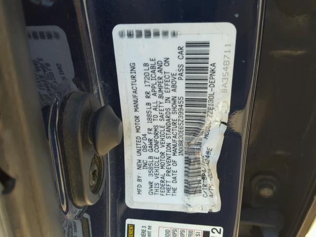 1NXBR30E65Z399455 - 2005 TOYOTA COROLLA CE BLUE photo 10