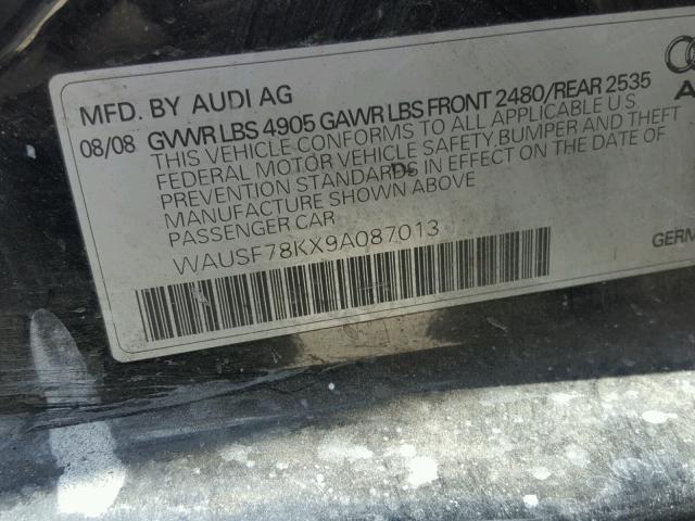 WAUSF78KX9A087013 - 2009 AUDI A4 PREMIUM BLACK photo 10